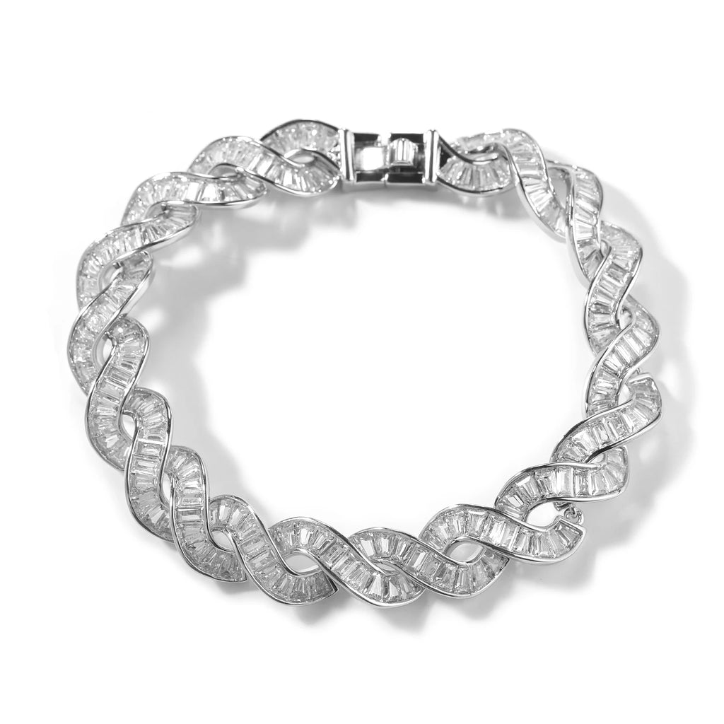 Iced Out Infinity Baguette Twist Cuban Bracelet 10mm — Two-Tone