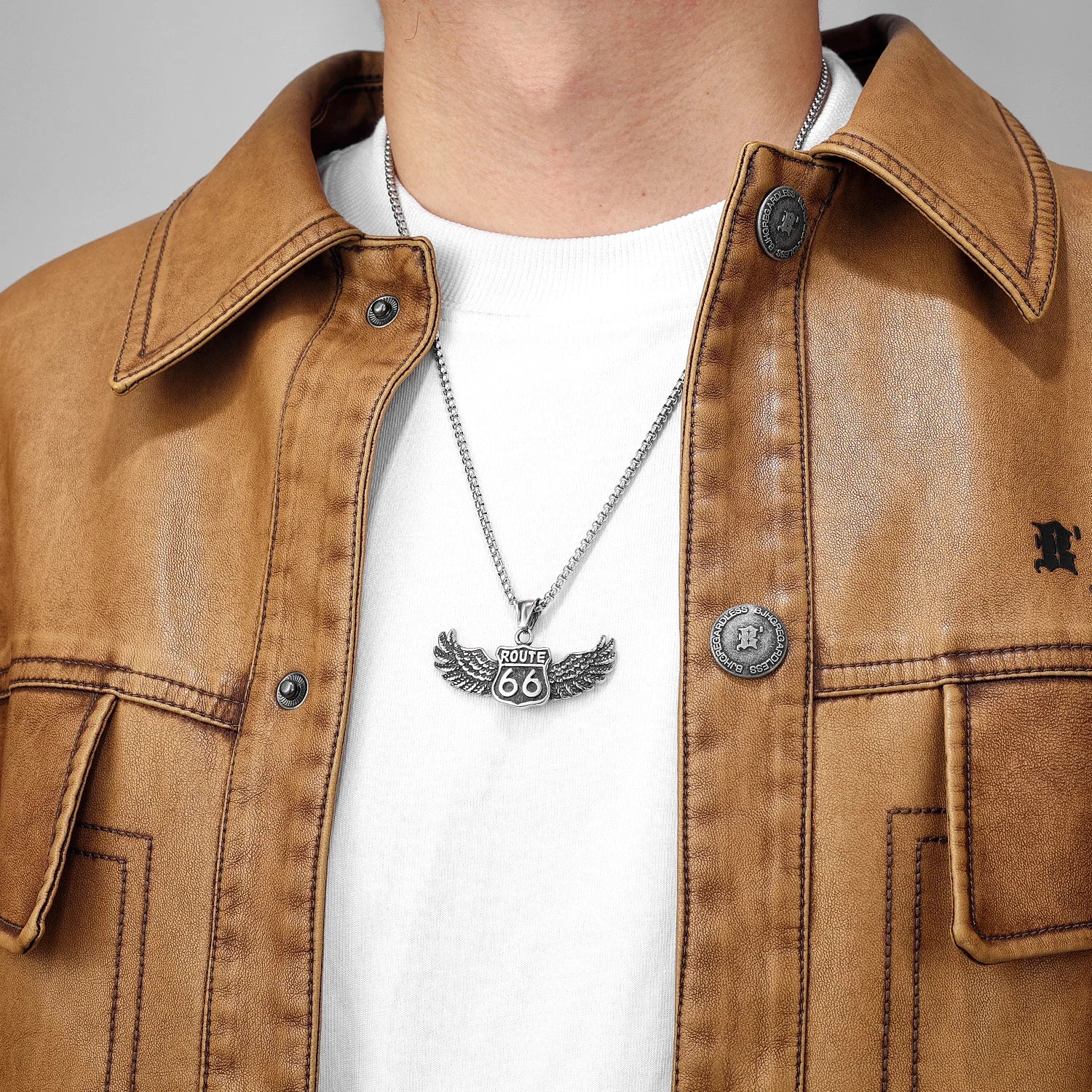 Route 66 Rider Wings Pendant — Stainless Steel
