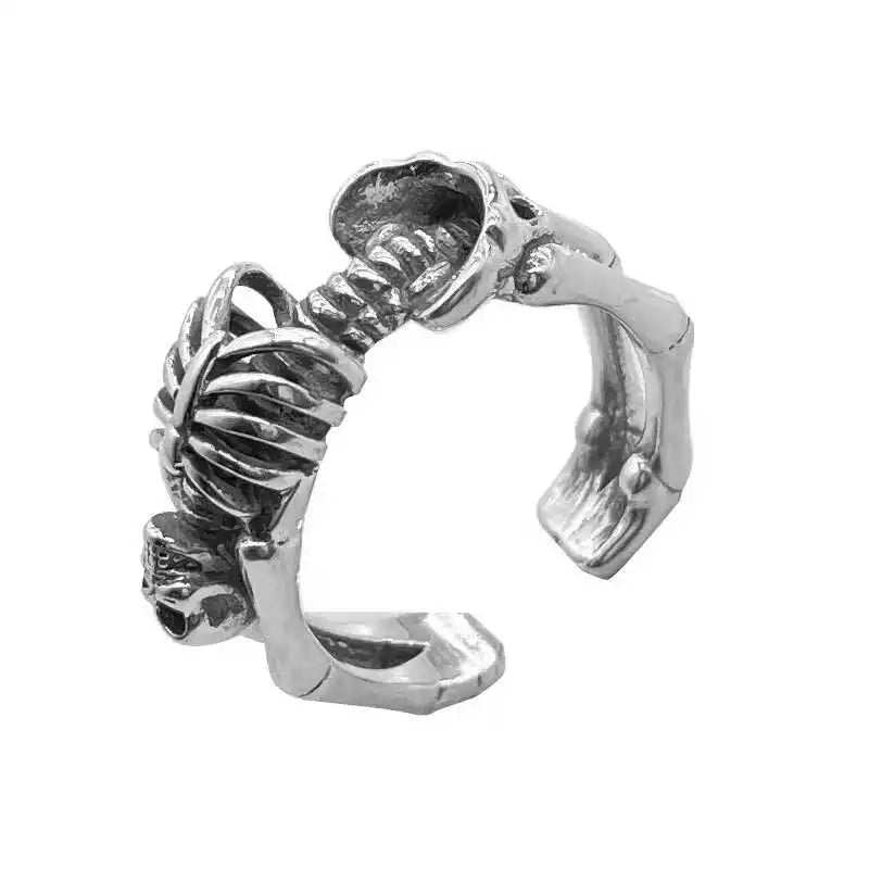 FuGui Vintage Skeleton Skeleton Frame Open Ring Punk Dark Style Cold Exaggerated Unisex Universal Finger Ring Fashion Jewelry