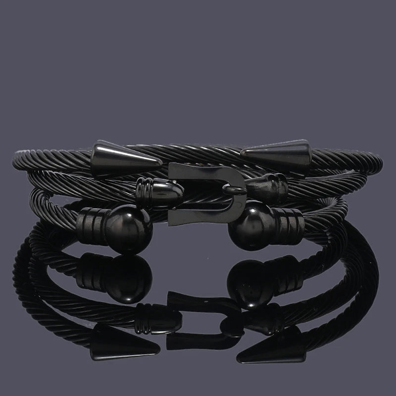 3-Piece Arrow Cuff Bracelet Set — Stainless Steel