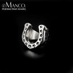 EManco Horseshoe U-shaped Star Retro Stainless Steel Men's Rings Punk Hip Hop for Male Boyfriend Biker Jewelry Creativity Gift