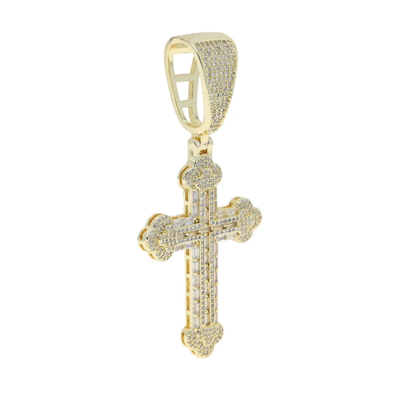 2025 New Arrived Iced Out Bling Sparking 5A Cubic Zirconia CZ Cross Pendant Tennis Chain Necklaces For Men Hip Hop