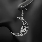 Gothic Skull Steel Earrings Crescent Moon Skeleton