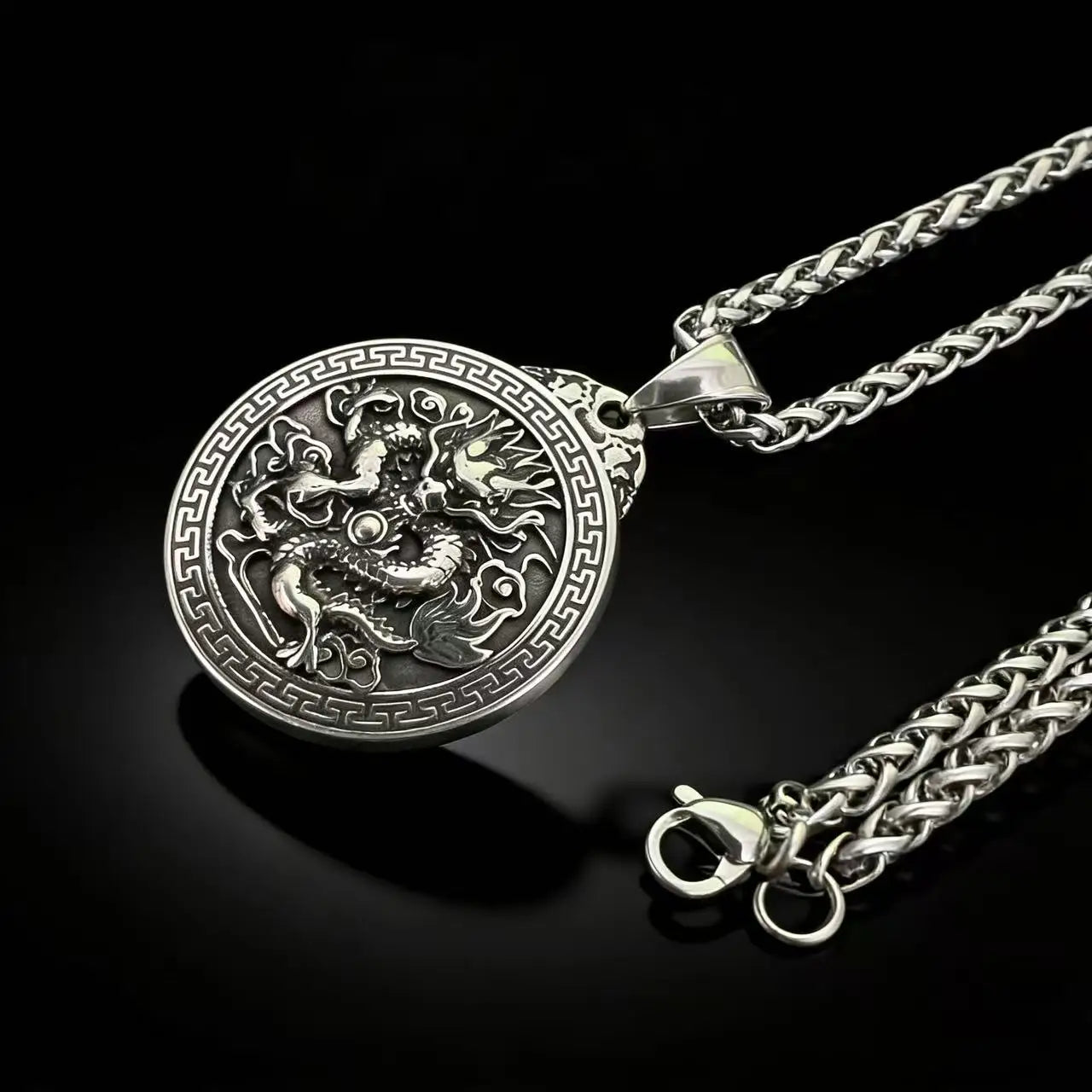 Dragon Steel Pendant 316L Relief Totem Vintage