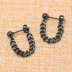 Black Steel Chain Stud Earrings Minimal