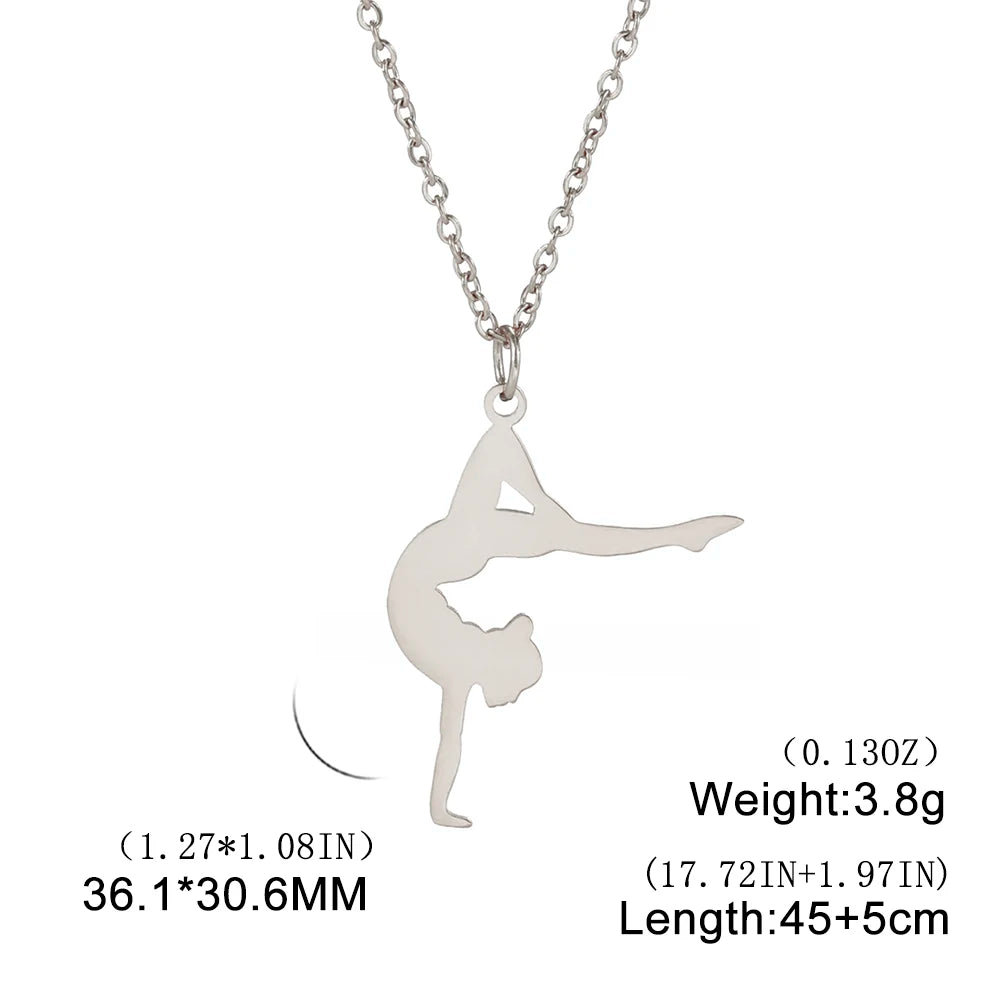Unift Stainless Steel Sport Women Necklace Runner Rhythmic Gymnastics  Silhouette Pendant Fashion Birthday Jewelry Wholesale