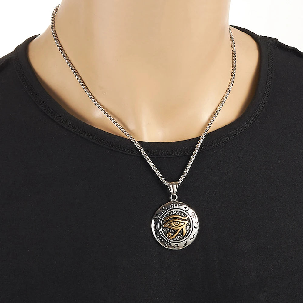 Stainless Steel Ancient Egypt Eye of Horus Pendant Necklace Vintage Egyptian Pharaoh Amulet Rune Men's Necklace Jewelry