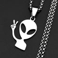 Funny Alien Yeah Pendant Necklace For Women Men Stainless Steel Silver Color Goth Streetwear Rapper Jewelry Chain