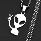 Funny Alien Yeah Pendant Necklace For Women Men Stainless Steel Silver Color Goth Streetwear Rapper Jewelry Chain