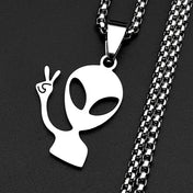 Alien Pendant Necklace Stainless Steel Silver Goth