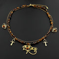 Boho Irregular Tiger Eye Stone Ankh Cross Eye of Horus Evil Eye Stainless Steel Double-layer Choker Necklace Gold Color