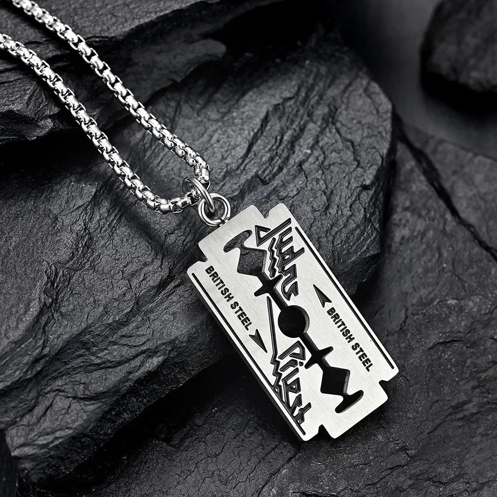 Punk Hip Hop Music Band Judas Priest Necklace Razor Shape Pendant Men Women Chain Necklace Friendship Gift Jewelry Wholesale