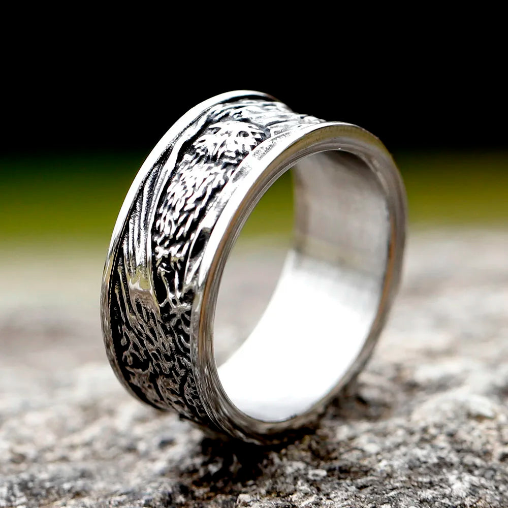 2024 New Arrival Stainless Steel Viking Spindrift Pattern Round Ring Owl Animal Vintage for Gift Jewelry