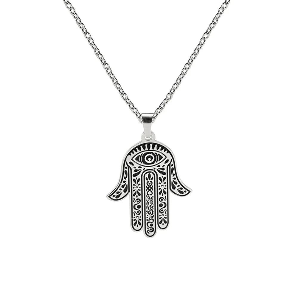 EUEAVAN Vintage Hamsa Hand of Fatima Pendant Necklace Stainless Steel Turkish Evil Eye Necklaces Spirit Lucky Jewelry for Man