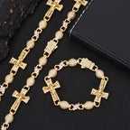 Two-Tone Cross Cuban Bracelet Iced Out Baguette