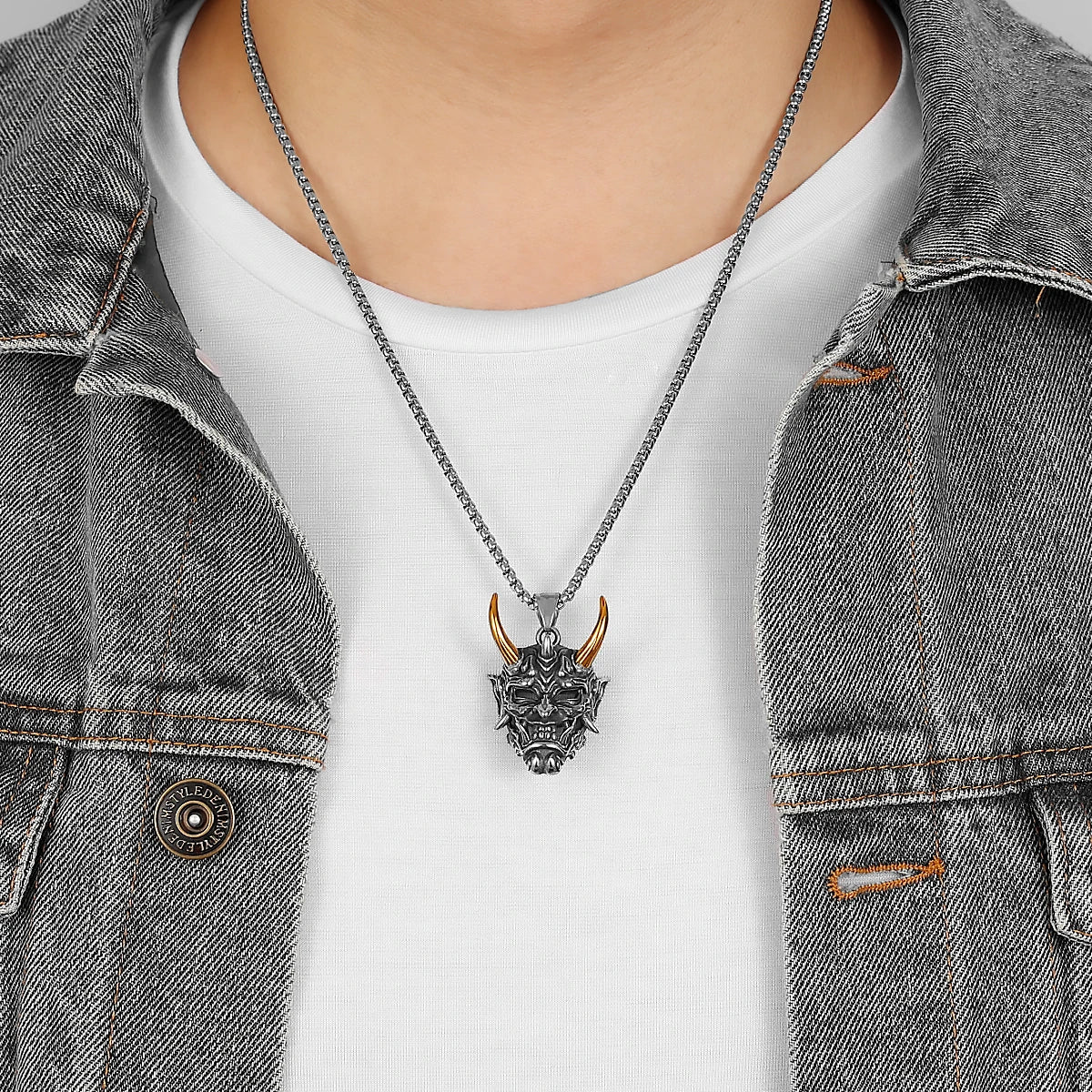 Hannya Mask Pendant Necklace — Stainless Steel