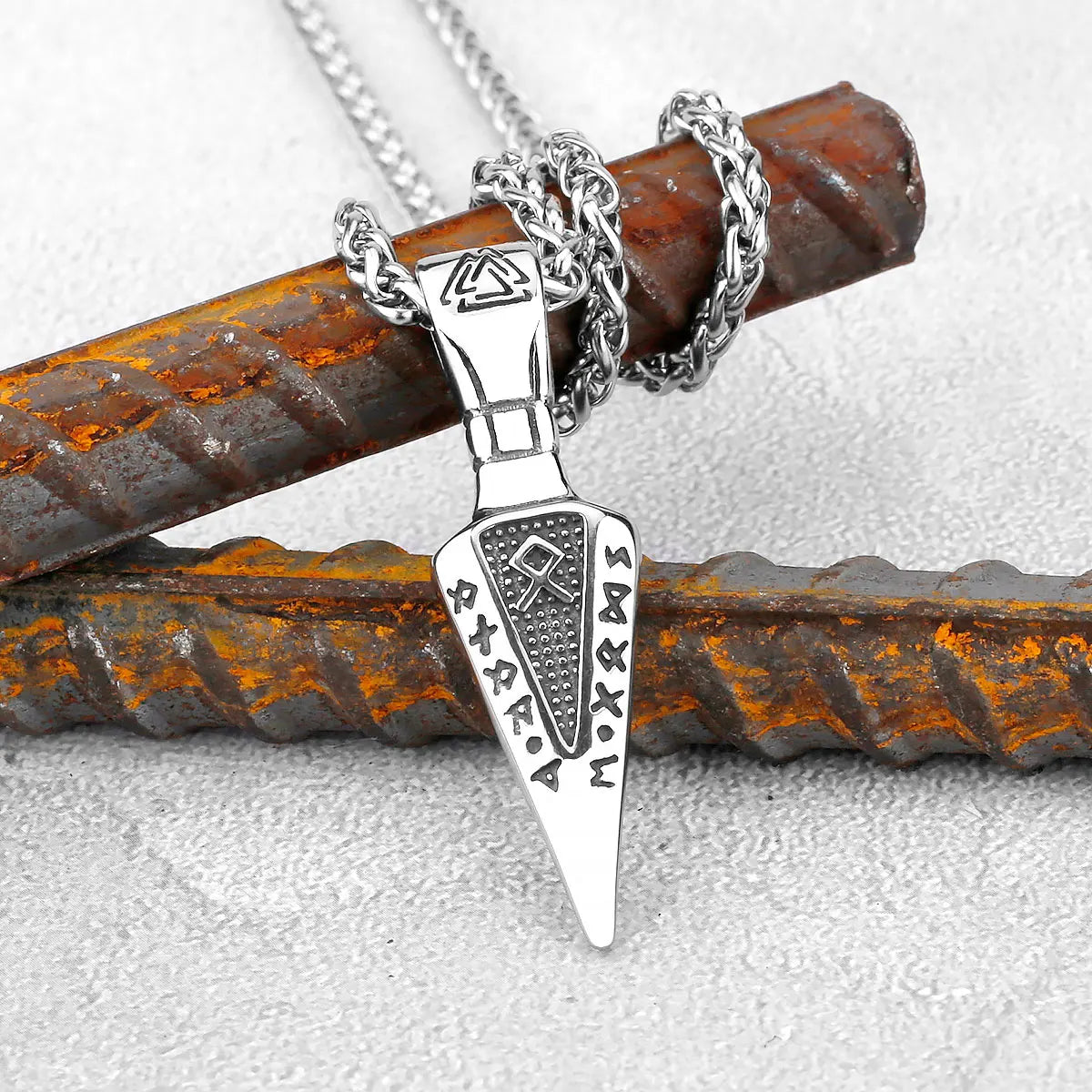 Men Viking Stainless Steel Necklace Double-sided Gold Color Norse Spear Pendant Thor Hammer Vegvisir Amulet