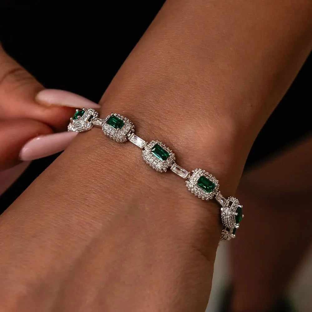 Tennis Chain Necklace Stainless Steel Green CZ