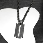 Razor Blade Long Necklace — Black Stainless