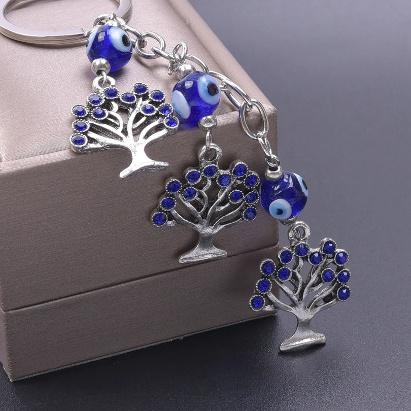 1Pc Vintage Fatima Hamsa Hand Pendant Women Key Chain Bule Glass Round Lucky Amulet Turkish Evil Eye Tassel Keyring Jewelry Bulk