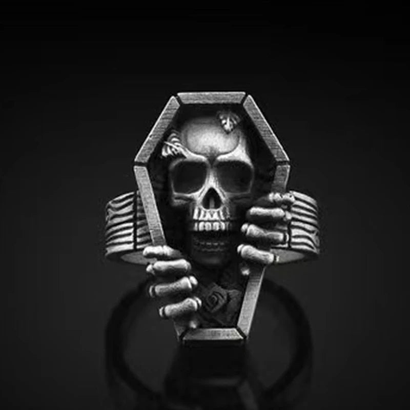 Men's Calvarium Skull Ring Gothic 316L Stainless Steel Biker Ring Motorcycle Band jewellery Party Gift OSR734