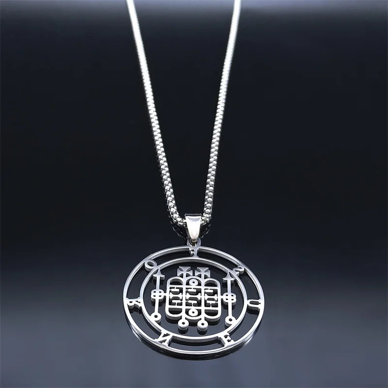 Demon Silver Pendant Seal Forneus Round Colares