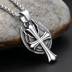 Cross Steel Pendant Vintage Punk Angel Wings Memorial