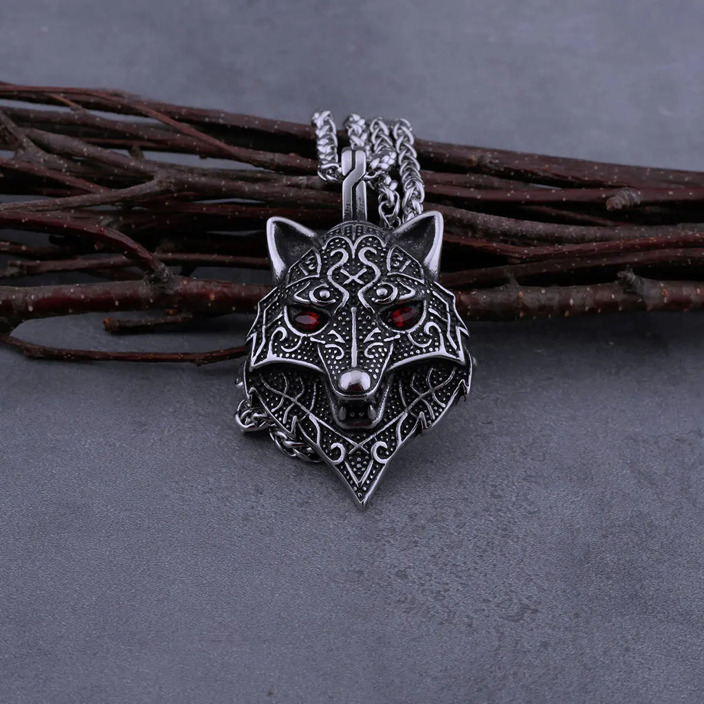 Viking Wolf Head Pendant Necklace — Stainless Steel