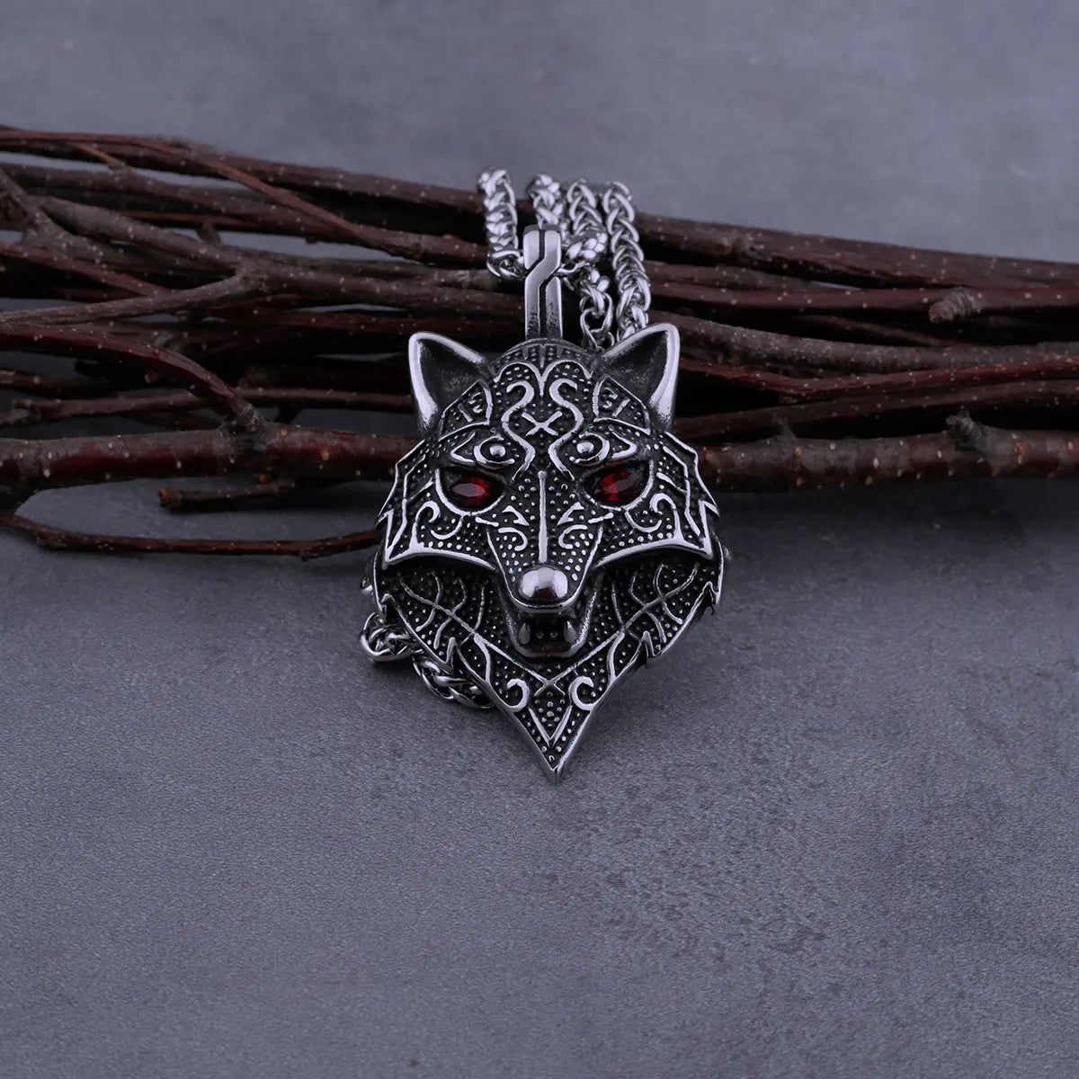Viking Wolf Head Pendant Necklace — Stainless Steel