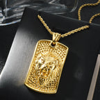 Luxury Men's Lion Tiger Square Pendant Necklace