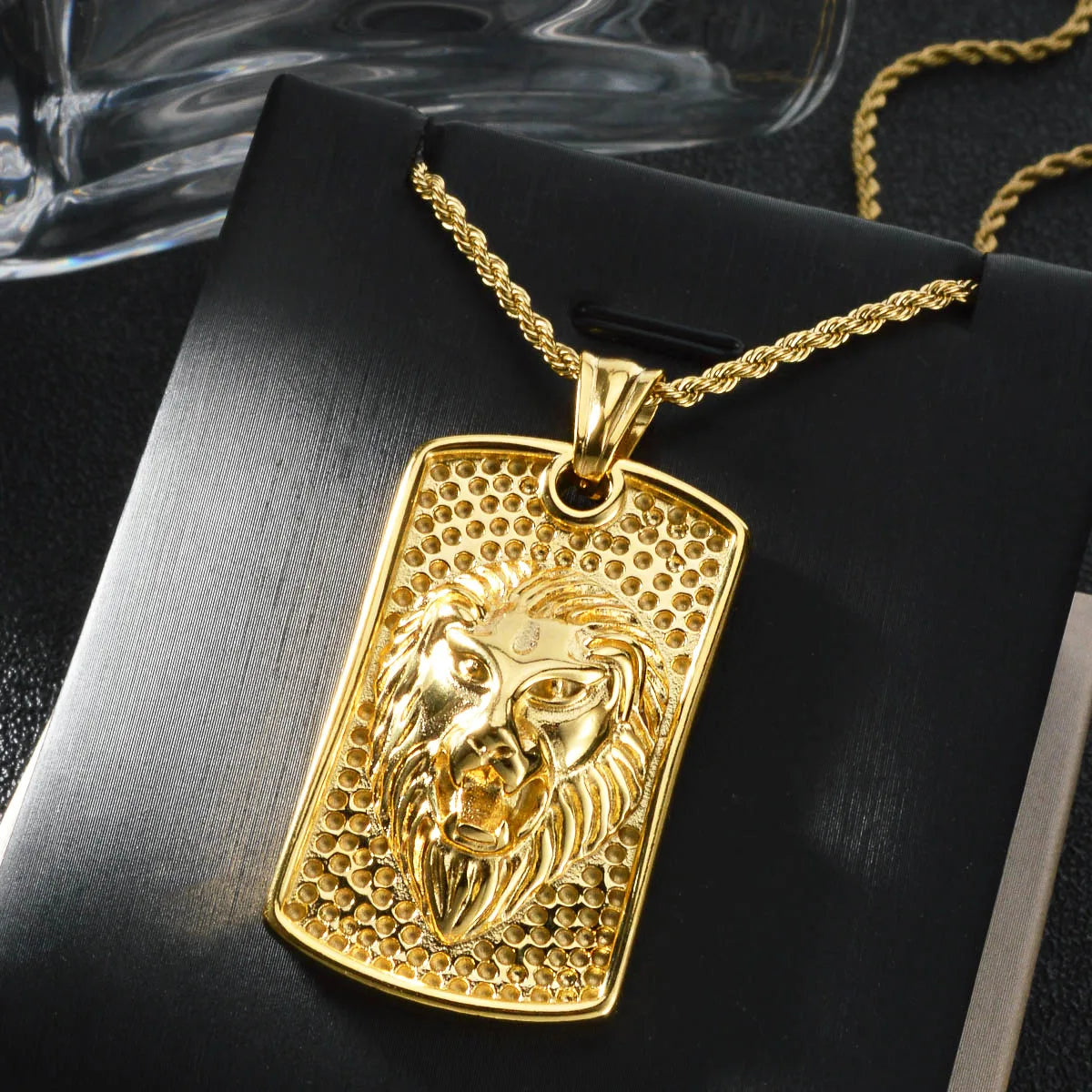Luxury Men's Lion Tiger Square Pendant Necklace