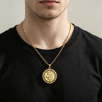 Vintage Wolf Head Necklace Brass 3D Embossed Wolf Coin Pendant Stainless Steel Chain Norse Animal Totem Jewelry Gift