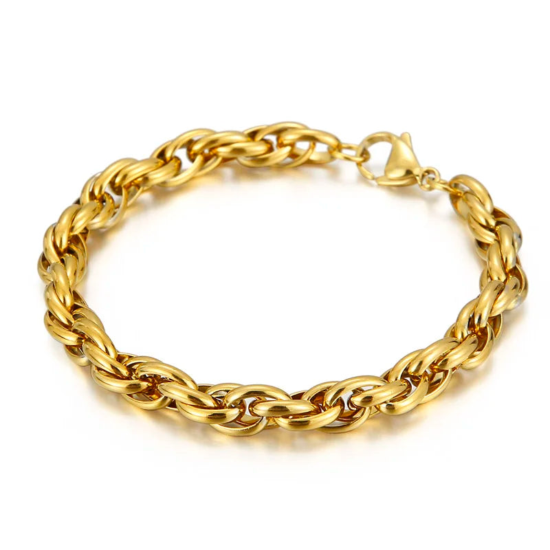 7/11mm Twisted Chain Bracelet for Men Woman Stainless Steel Charm Men's Wristband Gold Color Bangles Bracelets Jewelry
