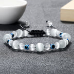 6 8mm Natural Stone Beads Bracelet for Women Men Blue Turkish Evil Eye Braided Chain Bangle Lucky Couple Jewelry Gift