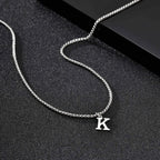 Initial Letter Box Chain Necklace — Stainless Steel