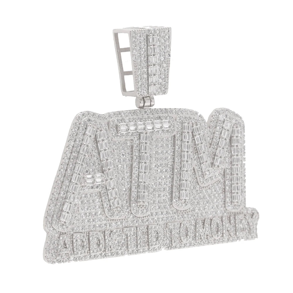 Iced Out Bling 5A CZ Letters ATM Addicted To Money Pendant Necklace 2 Colors Cubicz Zircon Men's HipHop 5mm Tennis Chain Jewelry