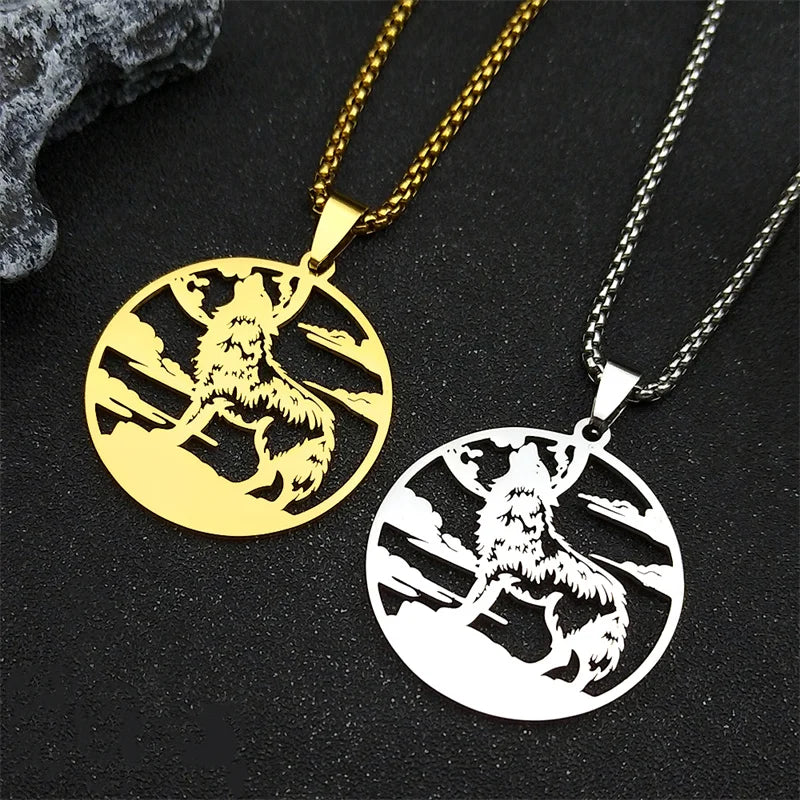 Roar Wolf Crowd Pendant Necklace For Women Men Stainless Steel Gold Silver Color Sky Animal Lover Man Chain Jewelry