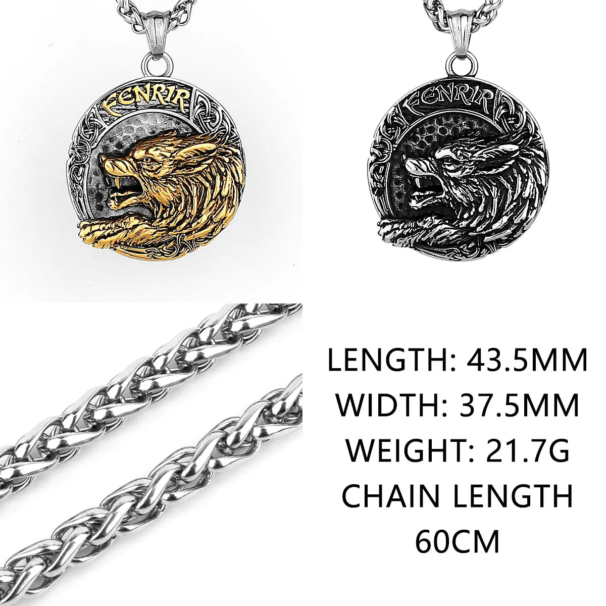 Viking Fenrir Wolf Pendant Necklace — Stainless Steel