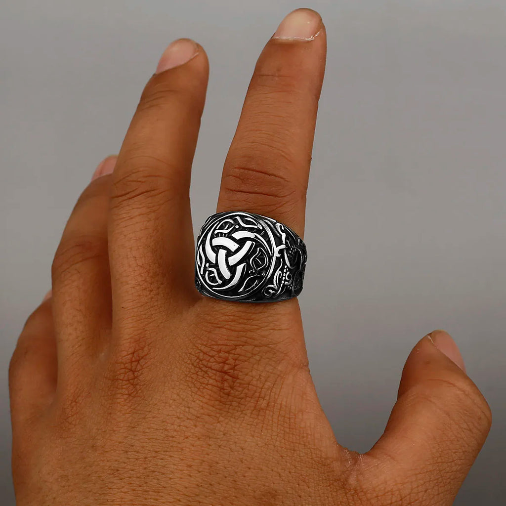 Viking Dragon Rune Stainless Steel Ring Men's Fashion Temperament Ring Biker Hip Hop Celtic Knot Amulet Jewelry Gift