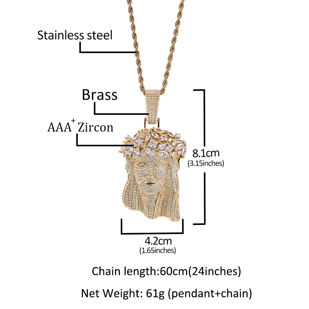 UWIN Big Religious Jesus Pendant Necklace Full Iced Out Cubic Zircon Pendant Charms Fashion Hip Hop Jewelry for Men
