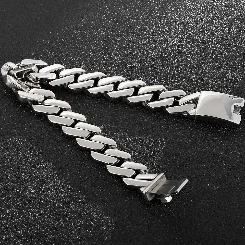 Classic 13MM Men's Cuban Link Chain Bracelet for Man Mirror Polished Solid Stainless Steel Bracelets Jewelry Accessory