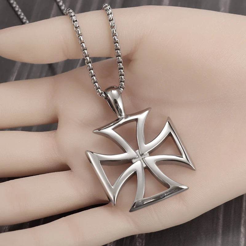 Classic Templar Cross Pendant Necklace for Men Women Vintage Crusader Paladin Spiritual Lord's Prayer Necklace