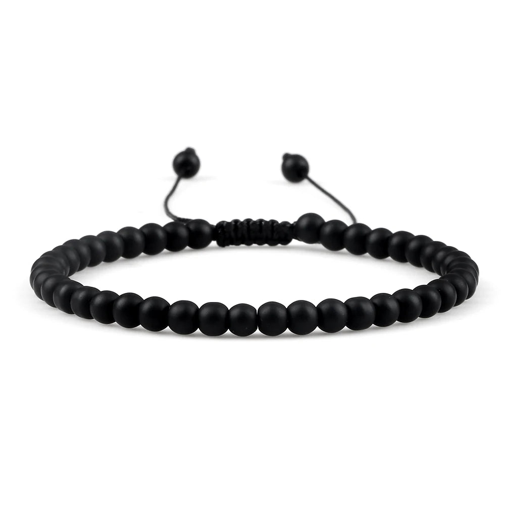 Beaded Bracelet 4 6 8mm Natural Stone Shiny Black Onyx Beads Bracelets & Bangles Adjustable Size Obsidian Wrist Jewelry