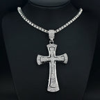 Iced Out Rhinestone Cross Pendant Tennis Necklace — Zinc Alloy