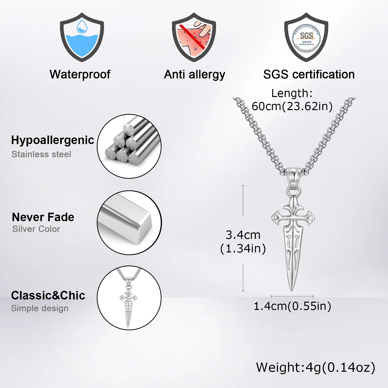 Sword Pendant Necklace — Stainless Steel