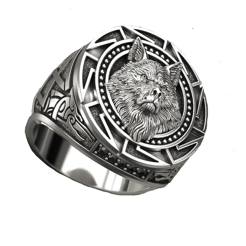 Men's Vintage Wolf Totem Ring Nordic Mythology Viking Warrior Wolf Head Men's Ring Domineering Fashion Men's Ring