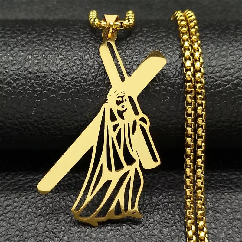 Christ Jesus Cutout Pendant Necklace — Stainless Steel Box Chain