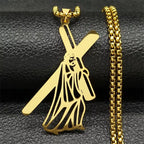 Christ Jesus Cutout Pendant Necklace — Stainless Steel Box Chain