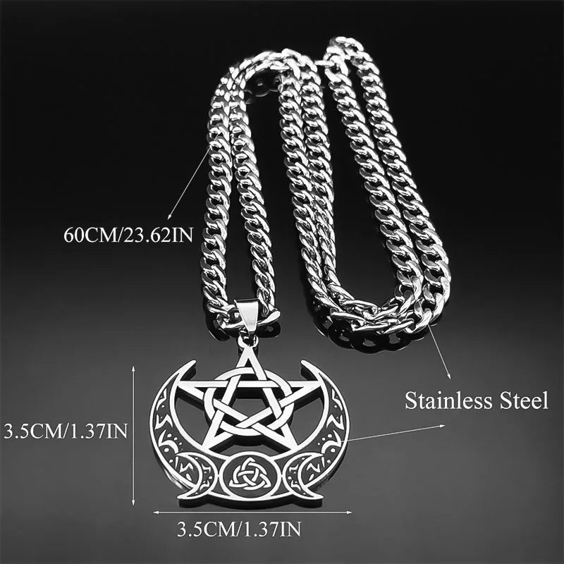 Wicca Triple Moon Pentagram — Stainless