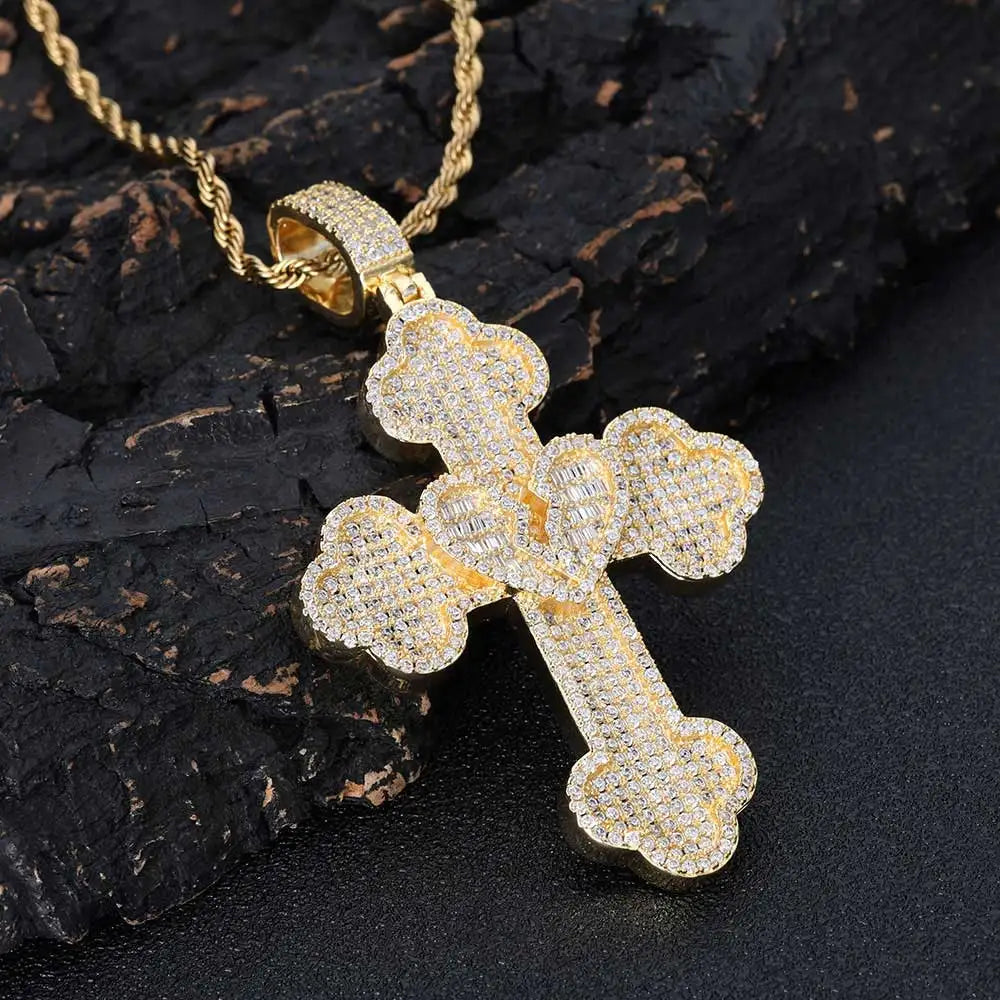 Iced Out Cross Pendant Necklace Stainless Steel